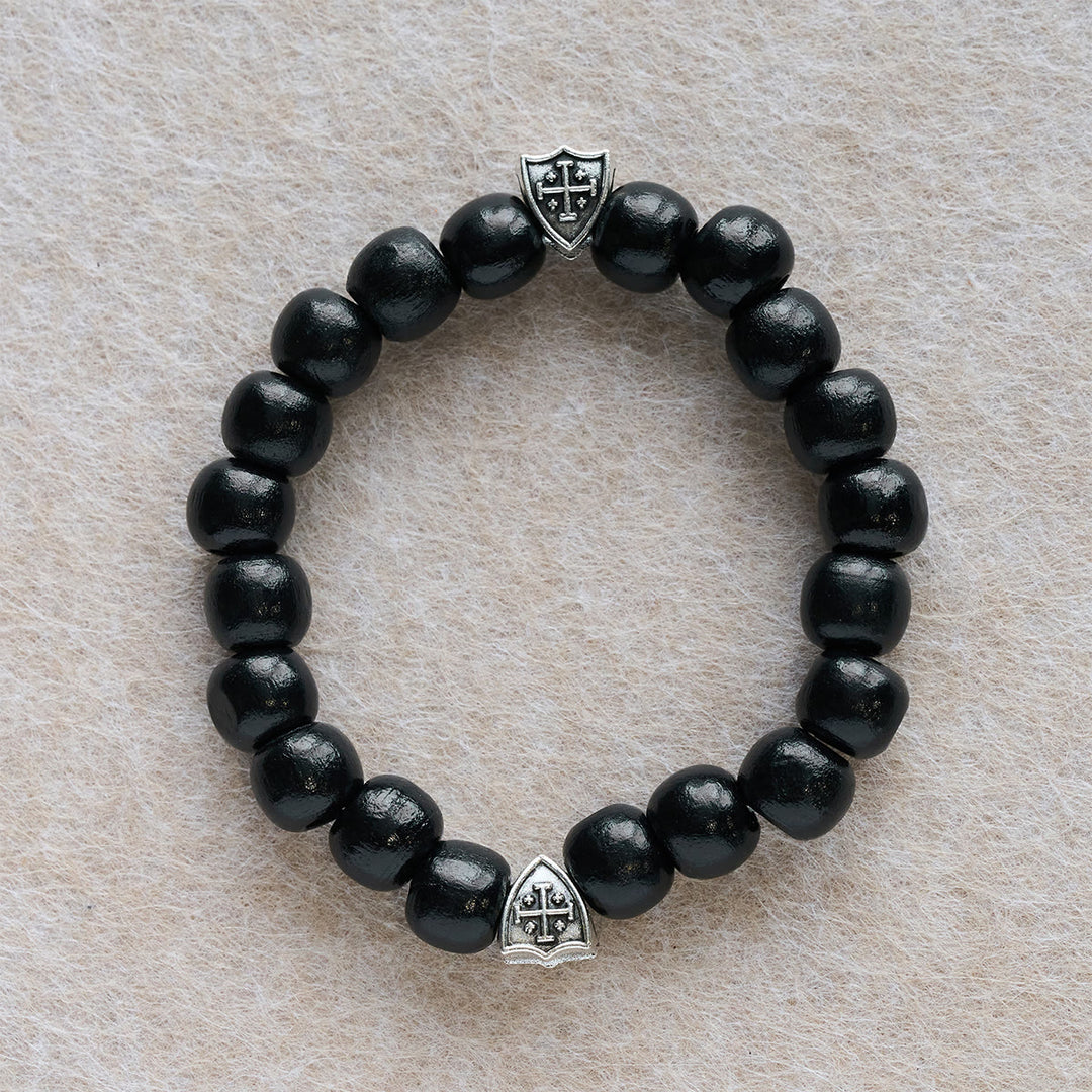 Christianartworkshop Black Wooden Prayer Handmade Bracelet with Dual Jerusalem Cross Shields - image 3