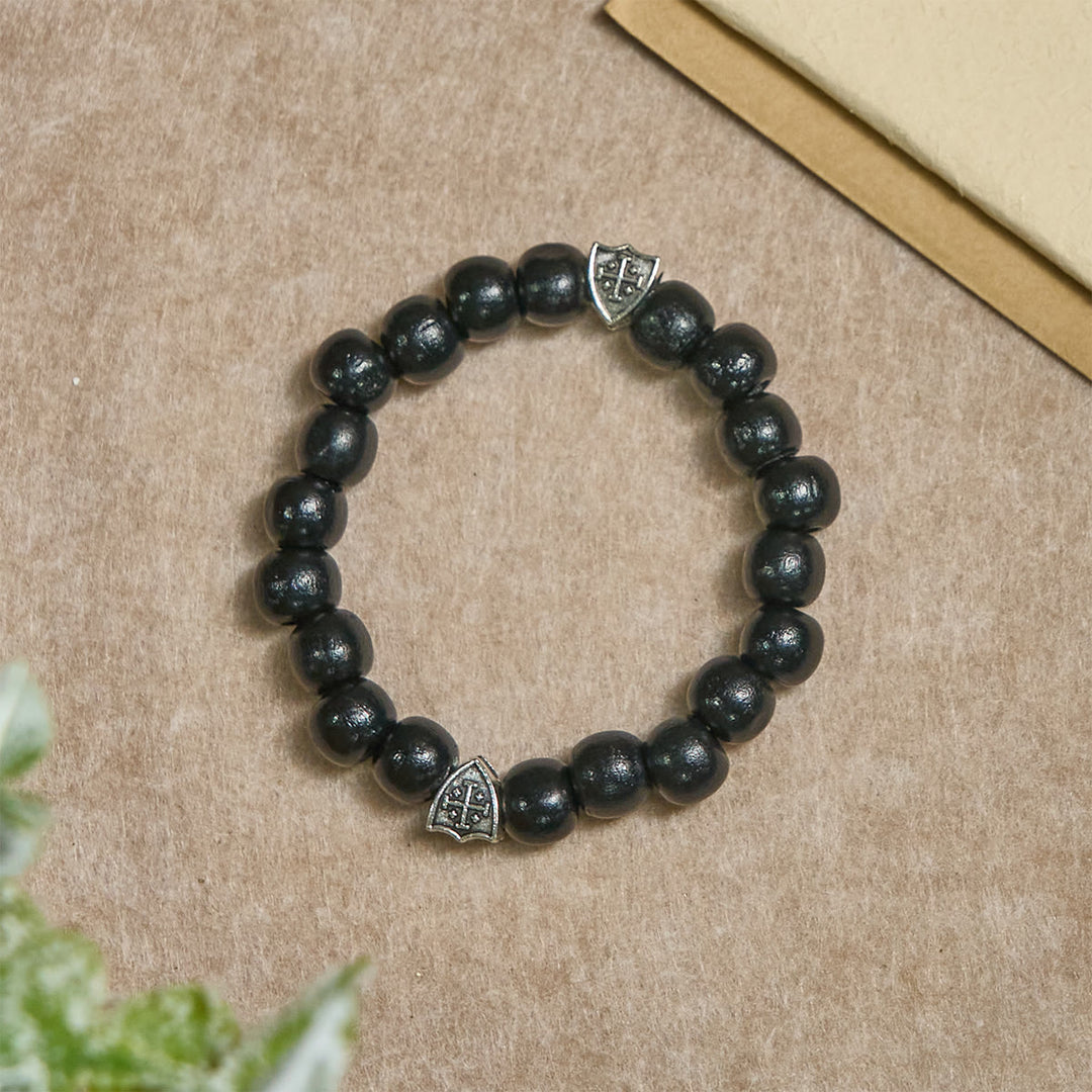 Christianartworkshop Black Wooden Prayer Handmade Bracelet with Dual Jerusalem Cross Shields - image 4