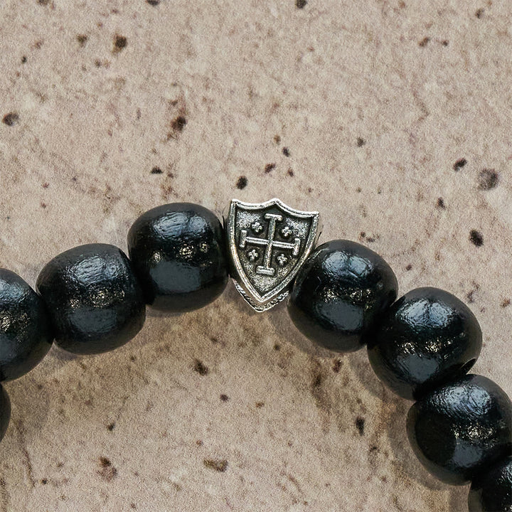 Christianartworkshop Black Wooden Prayer Handmade Bracelet with Dual Jerusalem Cross Shields - image 5