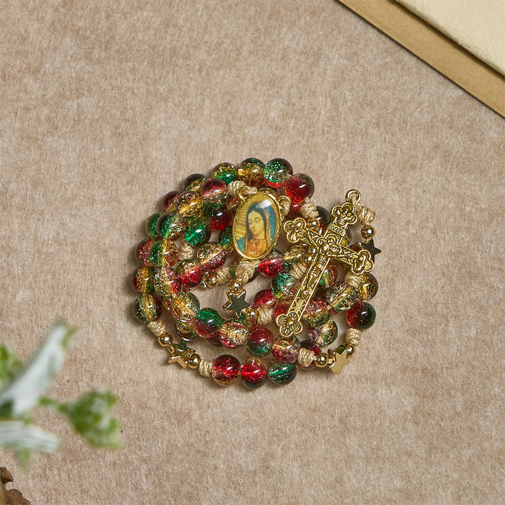 Christianartworkshop Christmas Gift: Christmas Glass Bead Rosary: Our Lady of Guadalupe Medal & Golden Crucifix - image 10