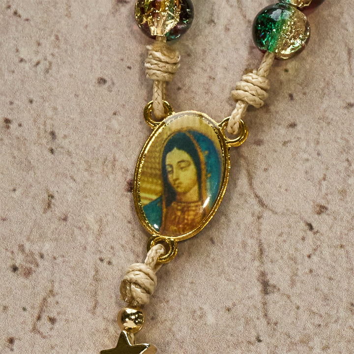 Christianartworkshop Christmas Gift: Christmas Glass Bead Rosary: Our Lady of Guadalupe Medal & Golden Crucifix - image 12