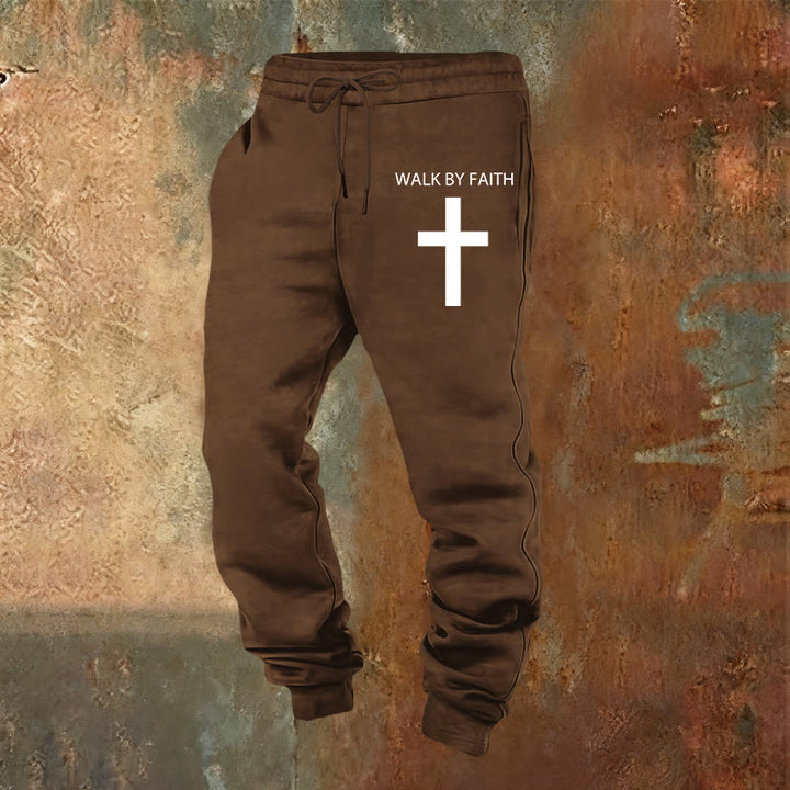 Christianartworkshop Revival Streetwear Walk by Faith Sweatpants: Cross on Side-Leg - Brown - 2XL - image 16