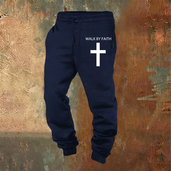 Christianartworkshop Revival Streetwear Walk by Faith Sweatpants: Cross on Side-Leg - Navy Blue - 2XL - image 4