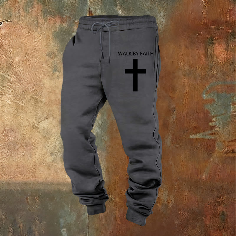 Christianartworkshop Revival Streetwear Walk by Faith Sweatpants: Cross on Side-Leg - Warm Grey - 2XL - image 13
