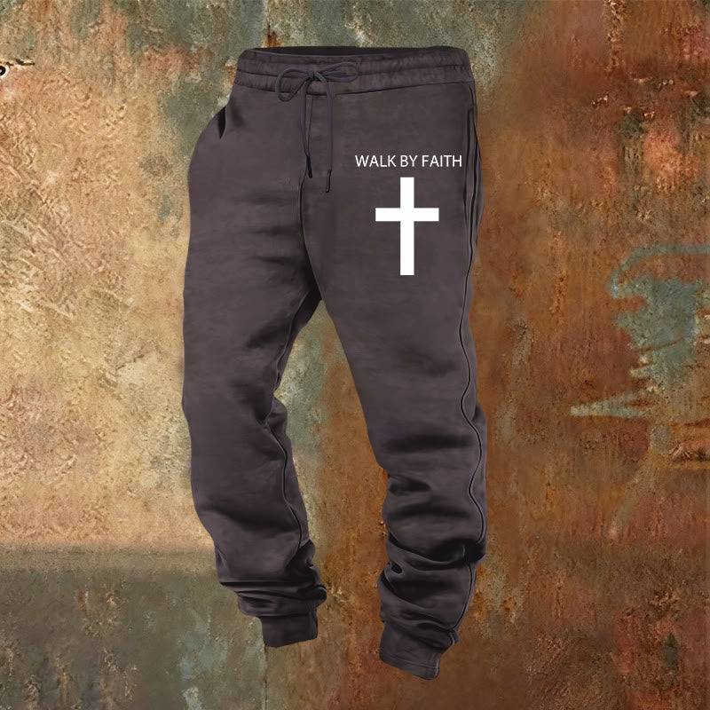 Christianartworkshop Revival Streetwear Walk by Faith Sweatpants: Cross on Side-Leg - Dark Grey - 2XL - image 21