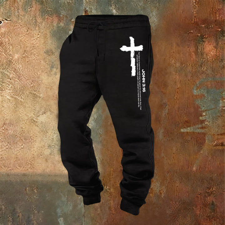 Christianartworkshop John 3:16 Statement Brush Cross Scripture Sweatpants: Walk the Gospel - Black - 2XL - image 5