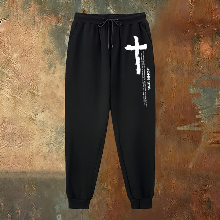 Christianartworkshop John 3:16 Statement Brush Cross Scripture Sweatpants: Walk the Gospel - image 7