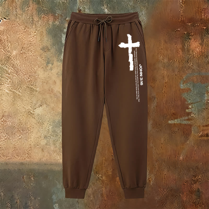 Christianartworkshop John 3:16 Statement Brush Cross Scripture Sweatpants: Walk the Gospel - image 18