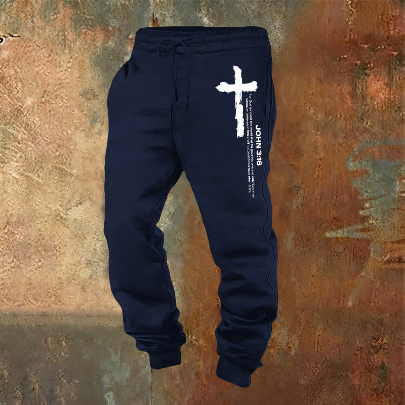 Christianartworkshop John 3:16 Statement Brush Cross Scripture Sweatpants: Walk the Gospel - Navy Blue - 2XL - image 8