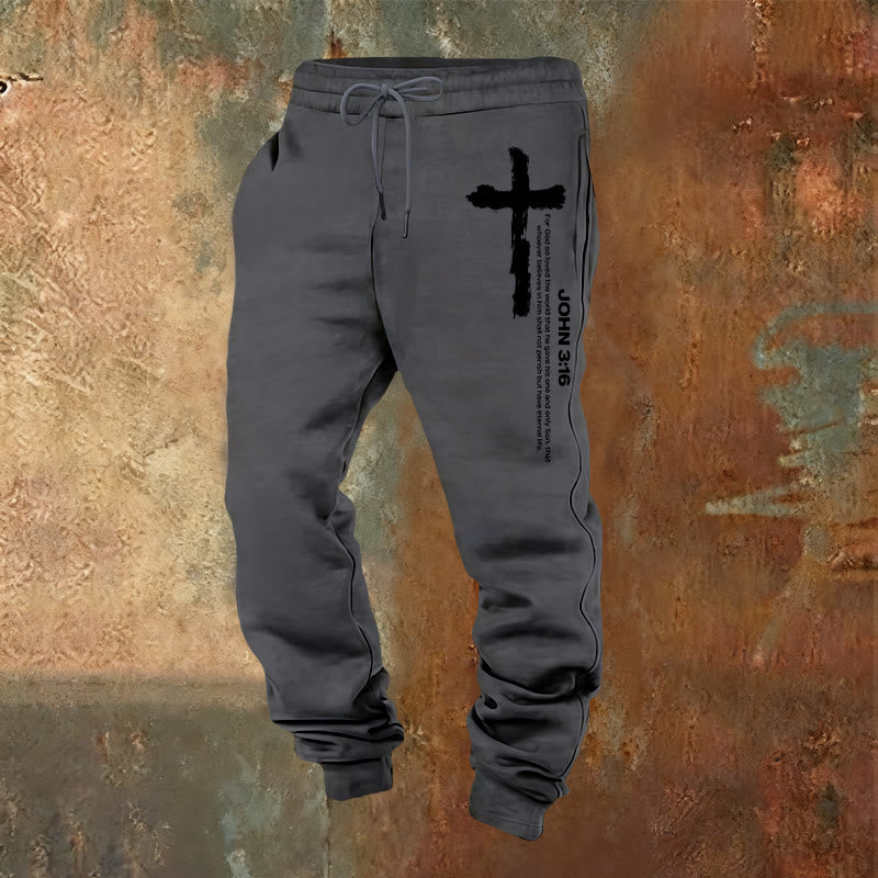 Christianartworkshop John 3:16 Statement Brush Cross Scripture Sweatpants: Walk the Gospel - Warm Grey - 2XL - image 13