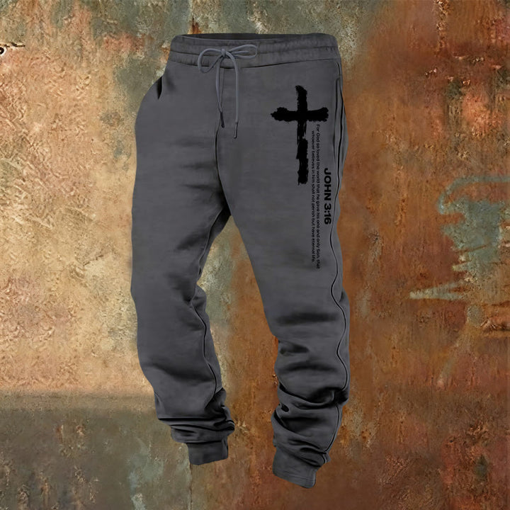 Christianartworkshop John 3:16 Statement Brush Cross Scripture Sweatpants: Walk the Gospel - Warm Grey - 2XL - image 12
