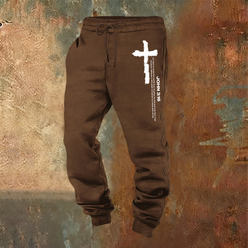 Christianartworkshop John 3:16 Statement Brush Cross Scripture Sweatpants: Walk the Gospel - Brown - 2XL - image 17