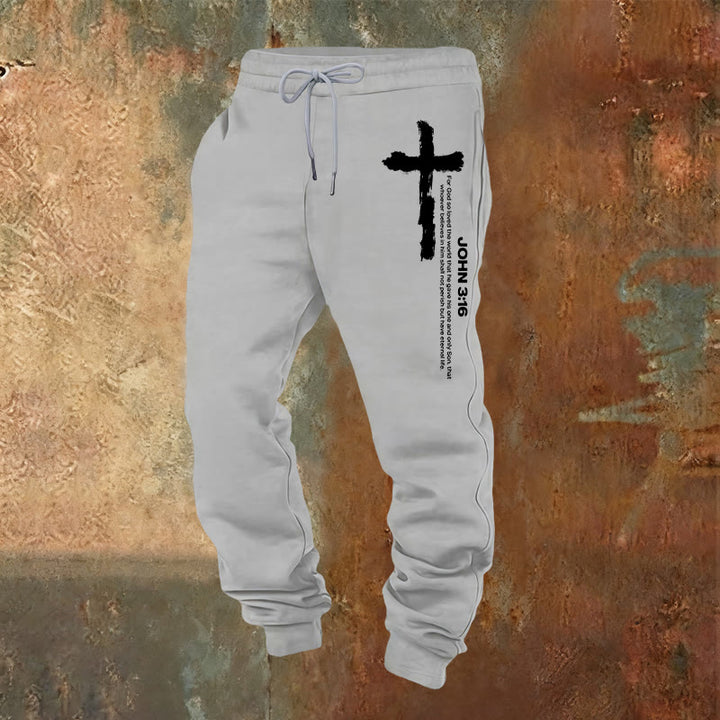 Christianartworkshop John 3:16 Statement Brush Cross Scripture Sweatpants: Walk the Gospel - Light Grey - 2XL - image 0