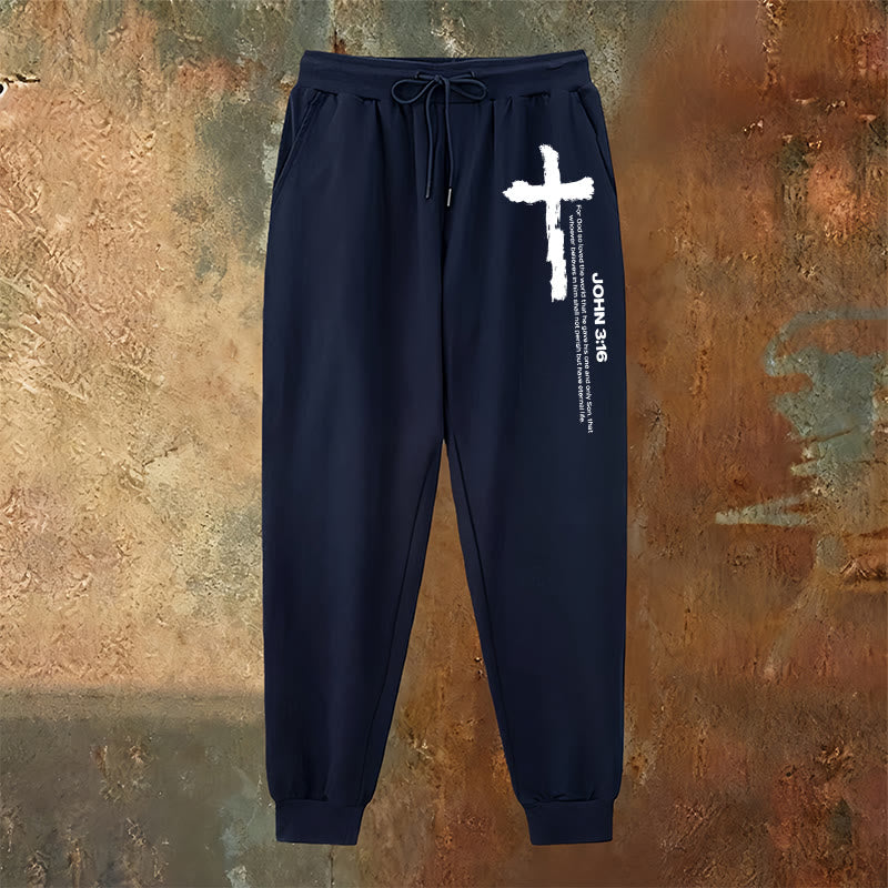 Christianartworkshop John 3:16 Statement Brush Cross Scripture Sweatpants: Walk the Gospel - image 11