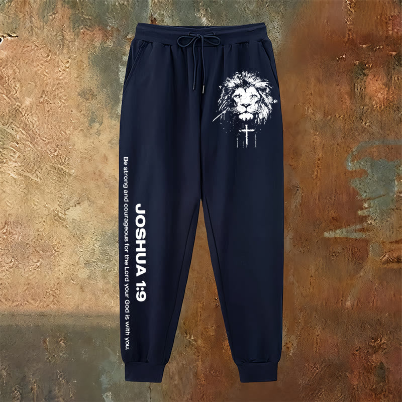 Christianartworkshop Lion of Judah Sweatpants: Joshua 1:9 Verse in Charcoal - image 11