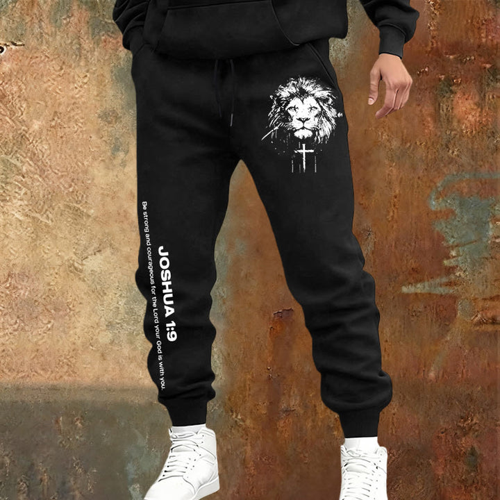 Christianartworkshop Lion of Judah Sweatpants: Joshua 1:9 Verse in Charcoal - image 5