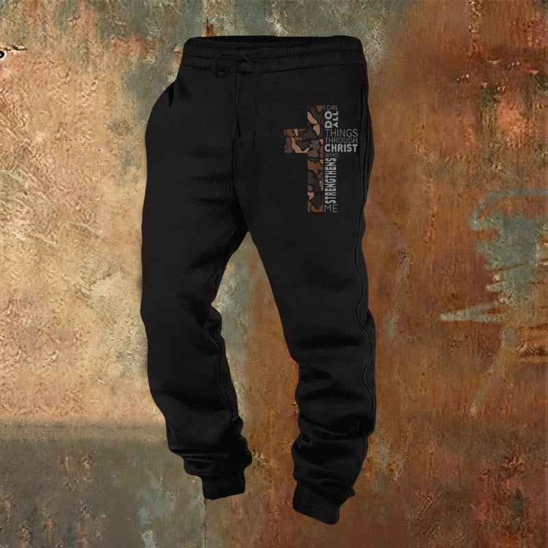 Christianartworkshop Disciple Edition Philippians 4:13 Strength Camo Cross Sweatpants - Black - 2XL - image 4