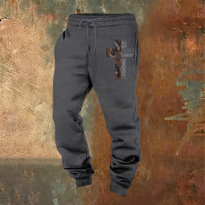 Christianartworkshop Disciple Edition Philippians 4:13 Strength Camo Cross Sweatpants - Warm Grey - 2XL - image 13