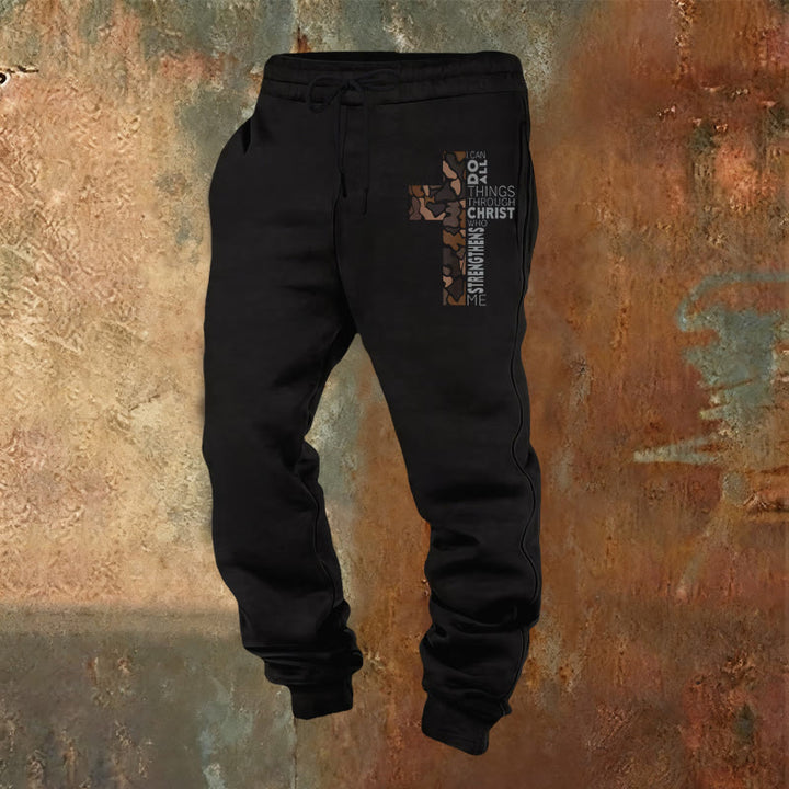 Christianartworkshop Disciple Edition Philippians 4:13 Strength Camo Cross Sweatpants - Black - 2XL - image 5