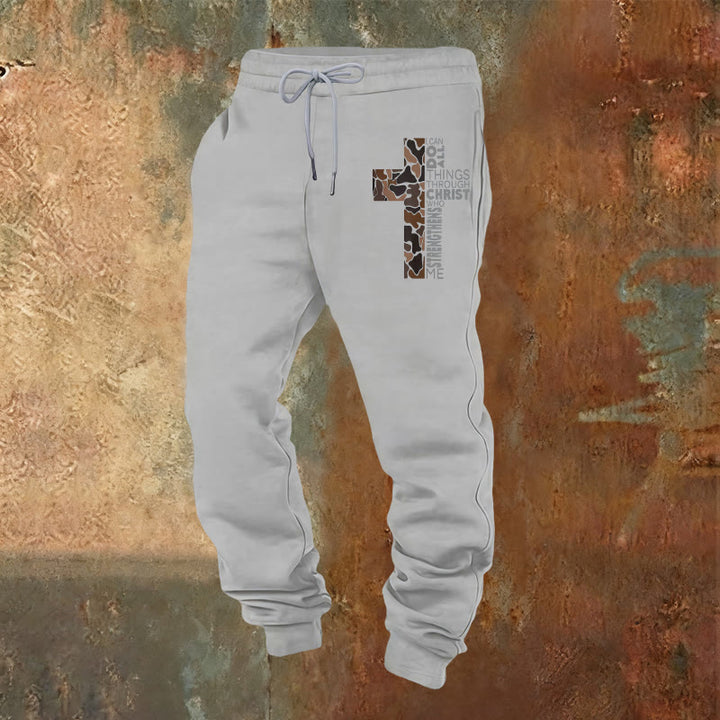 Christianartworkshop Disciple Edition Philippians 4:13 Strength Camo Cross Sweatpants - Light Grey - 2XL - image 0