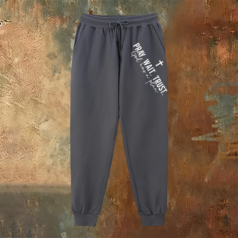 Christianartworkshop Pray Wait Trust Statement Sweatpants: Side-Hip Faith Mantra - image 14