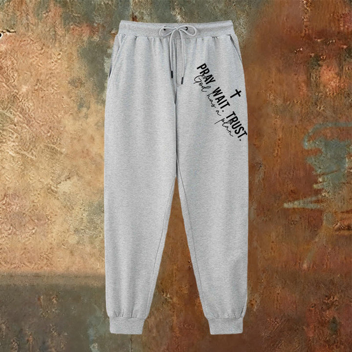 Christianartworkshop Pray Wait Trust Statement Sweatpants: Side-Hip Faith Mantra - image 11