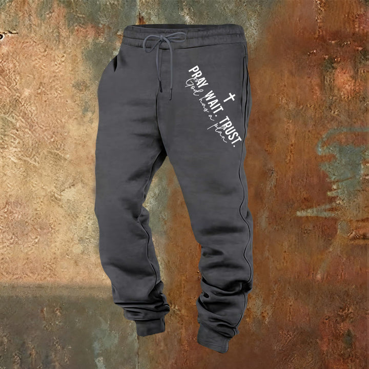 Christianartworkshop Pray Wait Trust Statement Sweatpants: Side-Hip Faith Mantra - Warm Grey - 2XL - image 13