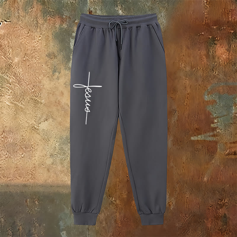 Christianartworkshop Minimal Jesus Cross Script Sweatpants: Every Step with Jesus - image 18