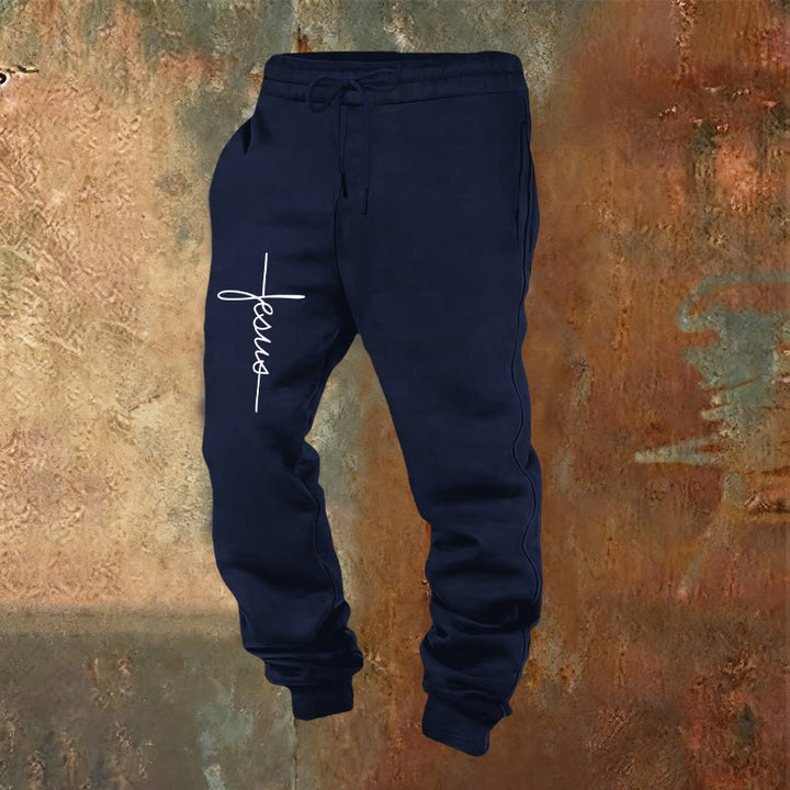 Christianartworkshop Minimal Jesus Cross Script Sweatpants: Every Step with Jesus - Navy Blue - 2XL - image 9