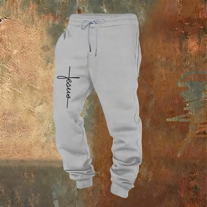 Christianartworkshop Minimal Jesus Cross Script Sweatpants: Every Step with Jesus - Light Grey - 2XL - image 12