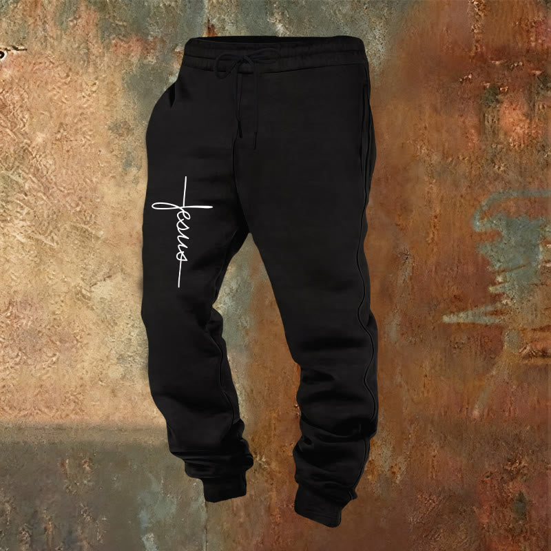 Christianartworkshop Minimal Jesus Cross Script Sweatpants: Every Step with Jesus - Black - 2XL - image 4