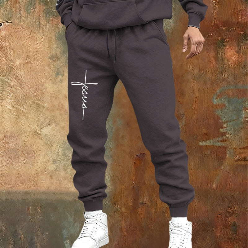 Christianartworkshop Minimal Jesus Cross Script Sweatpants: Every Step with Jesus - image 1