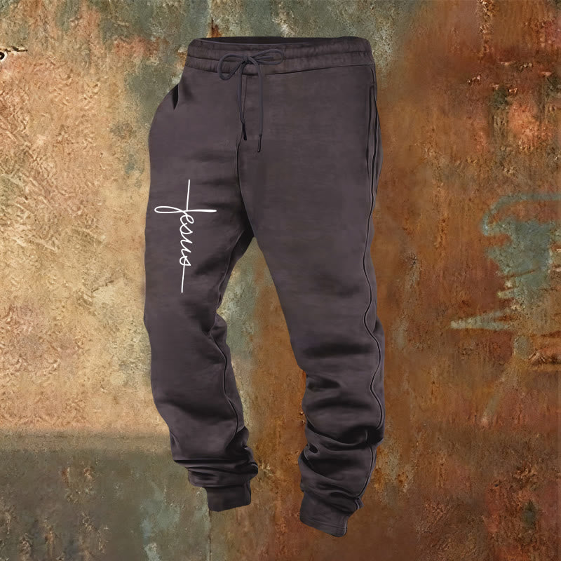 Christianartworkshop Minimal Jesus Cross Script Sweatpants: Every Step with Jesus - Dark Grey - 2XL - image 0