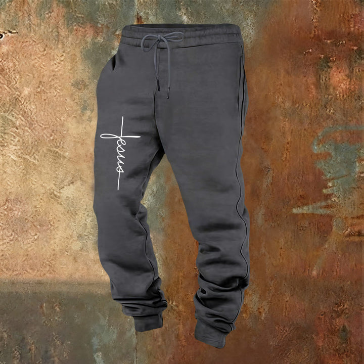 Christianartworkshop Minimal Jesus Cross Script Sweatpants: Every Step with Jesus - Warm Grey - 2XL - image 16
