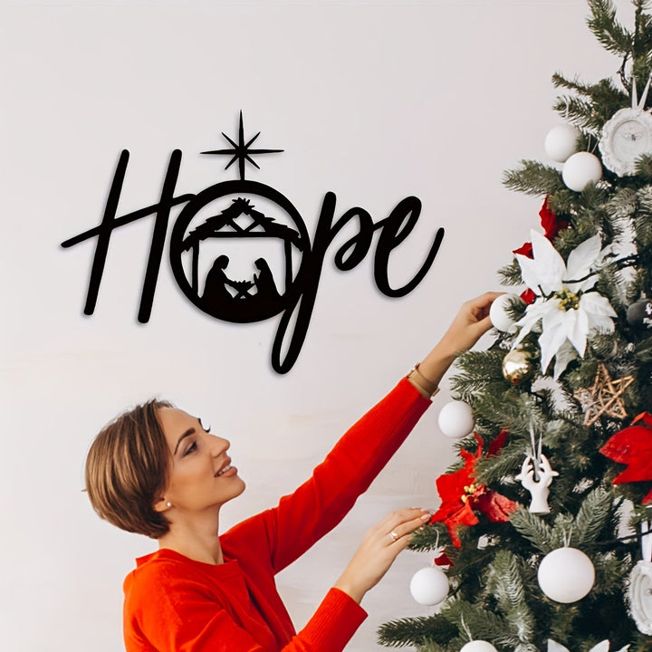 Christianartworkshop Holy Night Nativity Metal Wall Decor: Joy and Hope in His Light - HOPE (15.75''*10.87''/40*27.6cm) - image 6