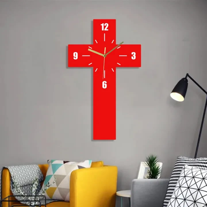 Christianartworkshop Minimalist Silent Cross Wall Clock in Red, White & Black for Peaceful Spaces - Red - image 6