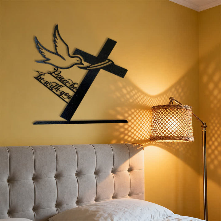 Christianartworkshop Peaceful Blessings Cross and Dove Metal Wall Decor: Be Strong and Courageous - image 3