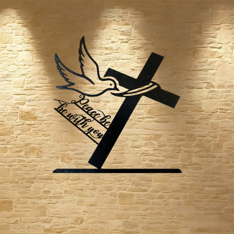 Christianartworkshop Peaceful Blessings Cross and Dove Metal Wall Decor: Be Strong and Courageous - Black - 14.96"*15.75"/38*40cm - image 0