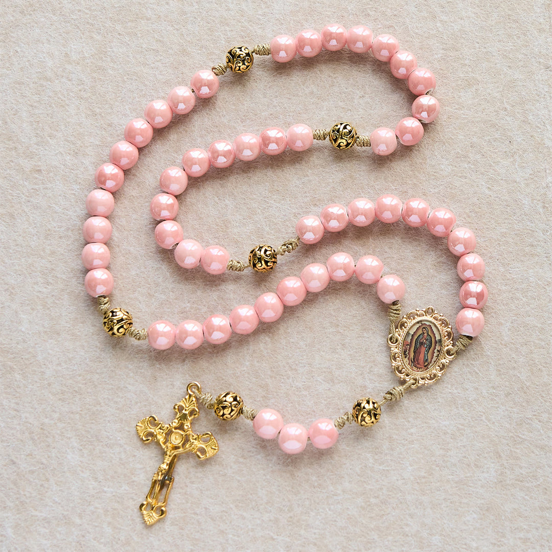 Christianartworkshop Mary's Light Pink Ceramic Rosary: Celebrate Christmas with Grace and Hope - image 6