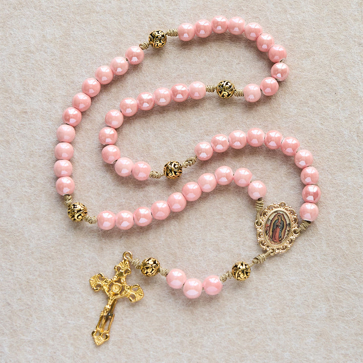 Christianartworkshop Mary's Light Pink Ceramic Rosary: Celebrate Christmas with Grace and Hope - image 6