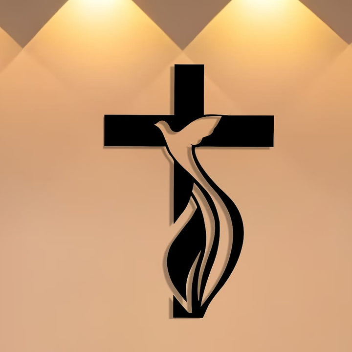 Christianartworkshop Crafted Metal Wall Decor: Cross & Dove Holy Spirit Design Detail - 10.60''*15.75''/26.92*40cm - image 0