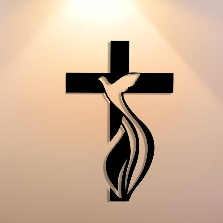 Christianartworkshop Crafted Metal Wall Decor: Cross & Dove Holy Spirit Design Detail - image 2