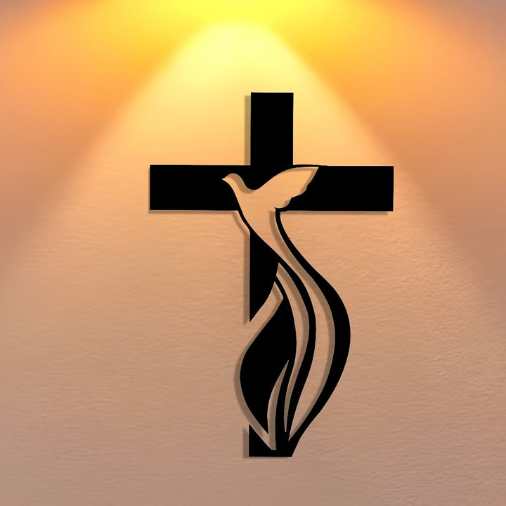 Christianartworkshop Crafted Metal Wall Decor: Cross & Dove Holy Spirit Design Detail - image 1