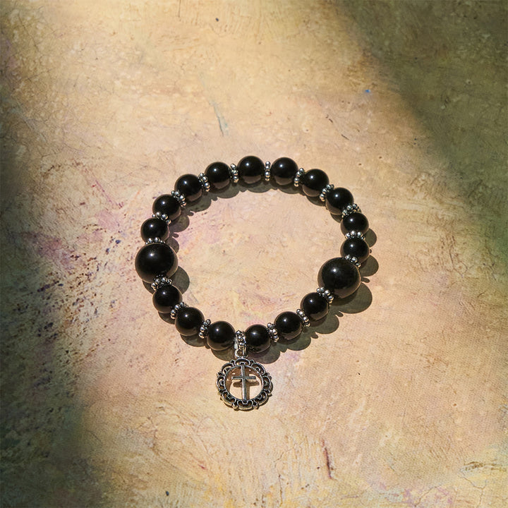 Christianartworkshop Spiritual Armor Black Obsidian Bracelet with Cross Charm: Pray without Fear - image 2