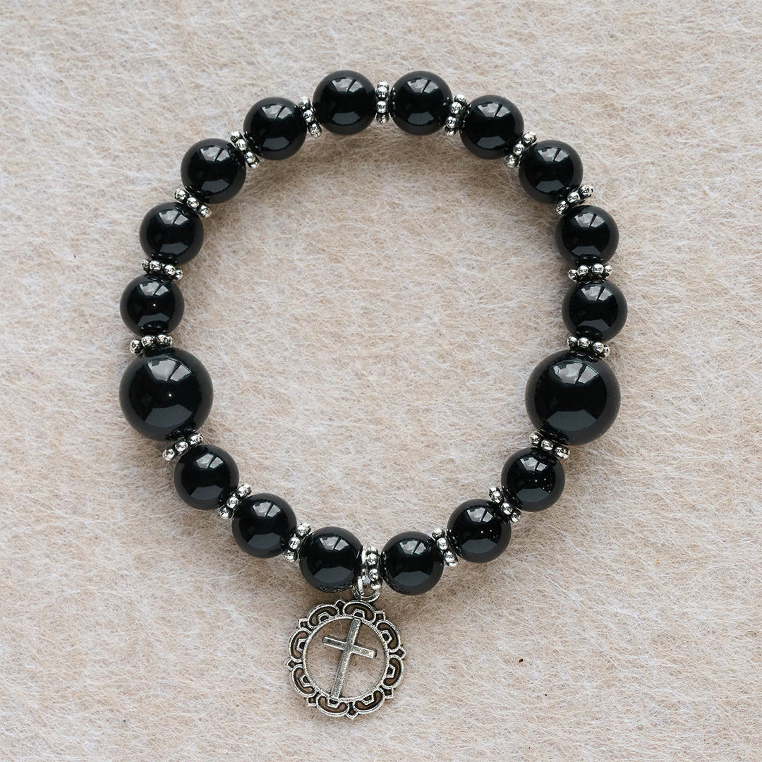 Christianartworkshop Spiritual Armor Black Obsidian Bracelet with Cross Charm: Pray without Fear - image 4