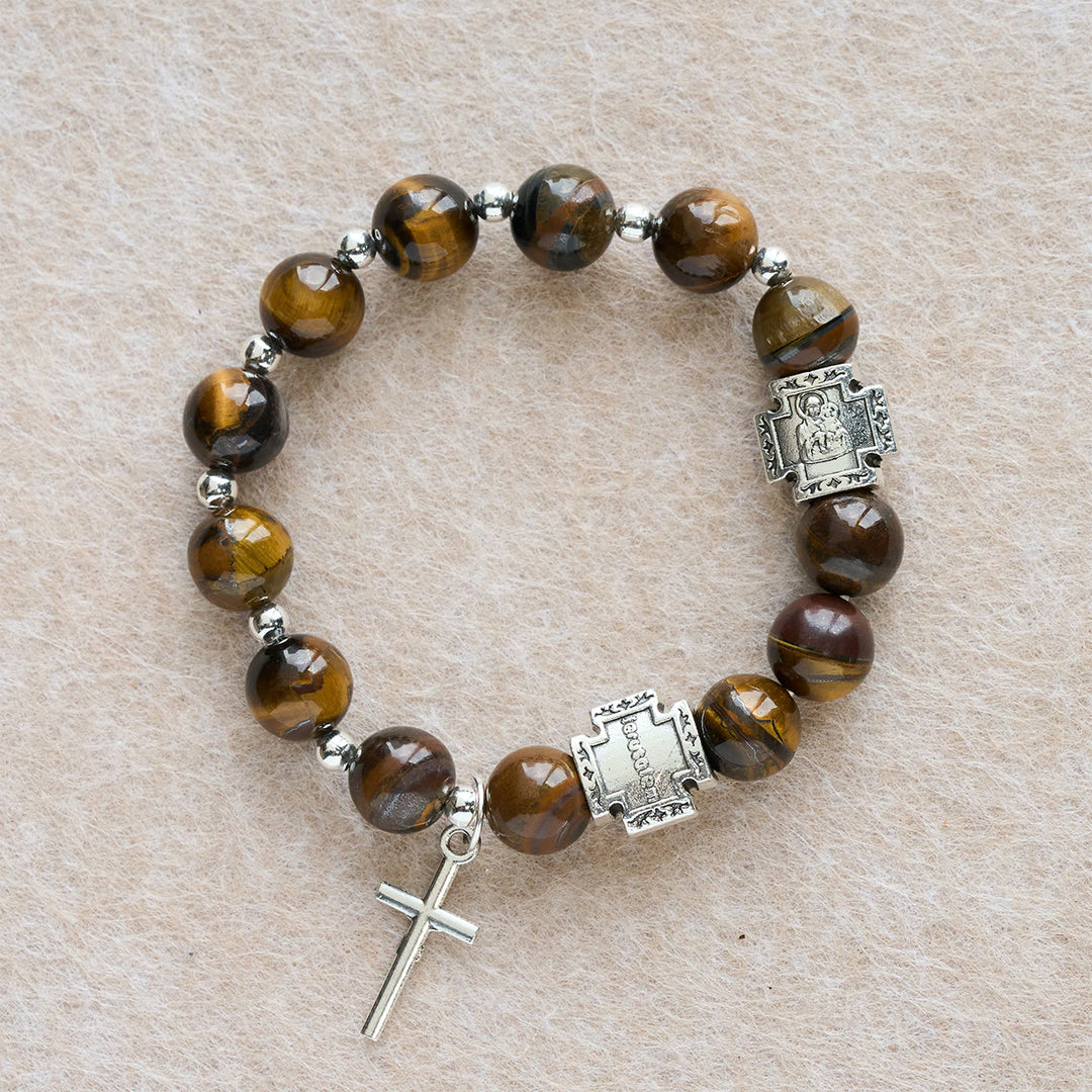 Christianartworkshop Courage in Christ Tiger Eye Stone Bracelet with Cross Charm: Pray without Fear - Wrist Circumference: 5.91''-7.09''/15-18cm - image 0