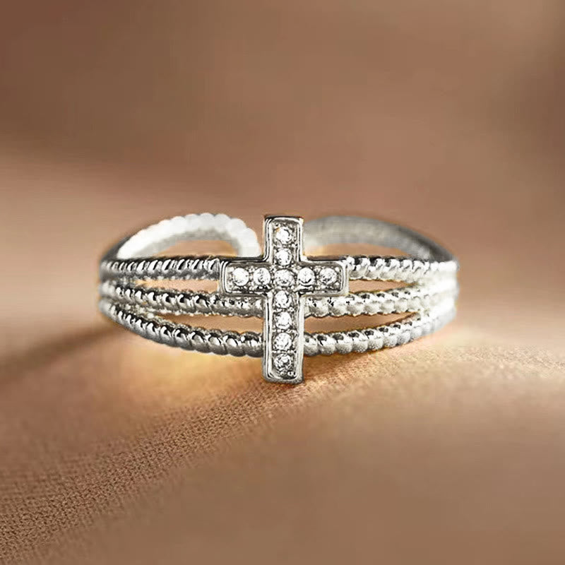 Christianartworkshop Sparkling Cross Ring: Zircon - Studded Design for Faith - Driven Gifting - Silver(Suitable for UK Size L1/2 - UK Size T1/2) - image 4