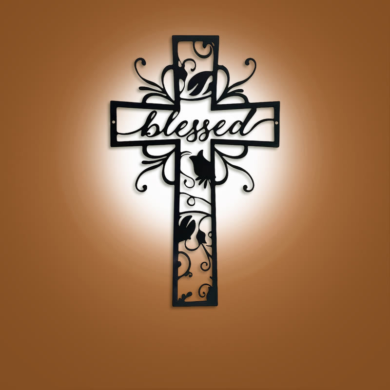 Christianartworkshop Blessed Cross Metal Wall Decor: Floral Motif for Blessing-Filled Homes - 12.35"*19.68"/31.37*50cm - image 0