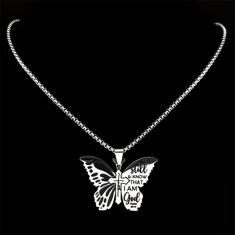 Christianartworkshop Psalm 46:10 Butterfly Cross Necklace: Biblical Faith Heritage for Daily Life - image 1
