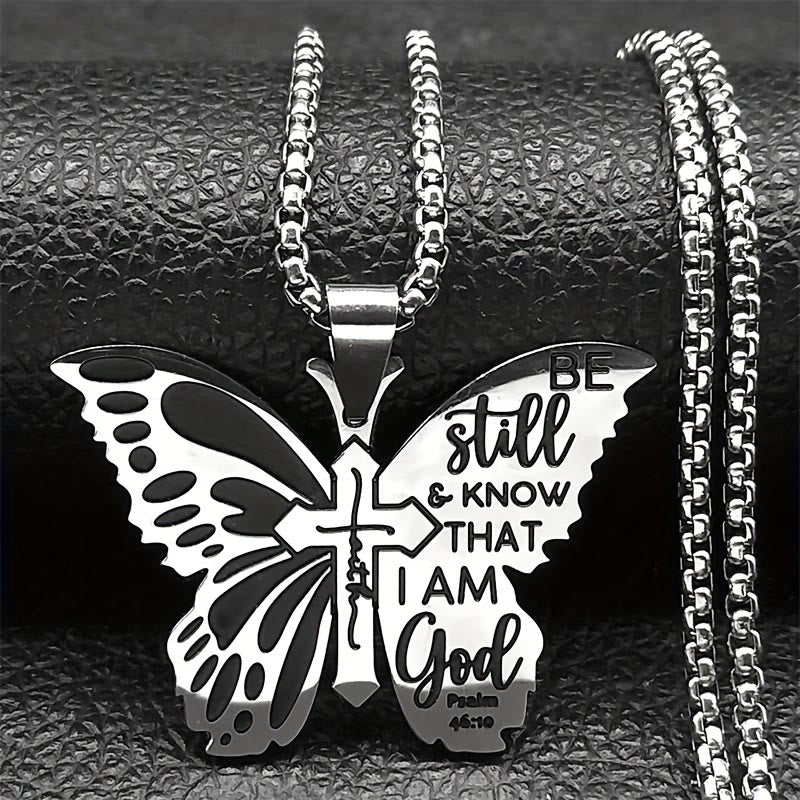 Christianartworkshop Psalm 46:10 Butterfly Cross Necklace: Biblical Faith Heritage for Daily Life - Butterfly - image 0